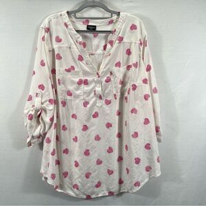 Torrid Cream Blouse with Pink Heart Pattern